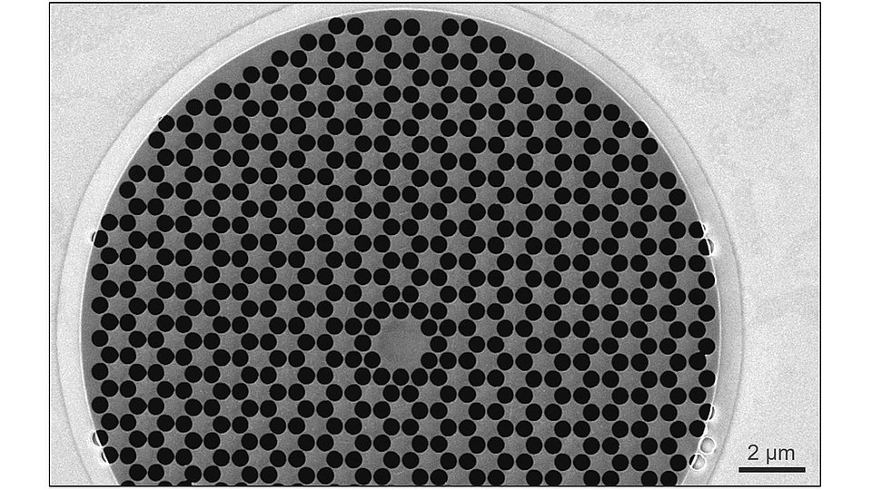 Fig. 3: Showing graphene-based phononic crystal fabricated by Ga ion beam patterning.