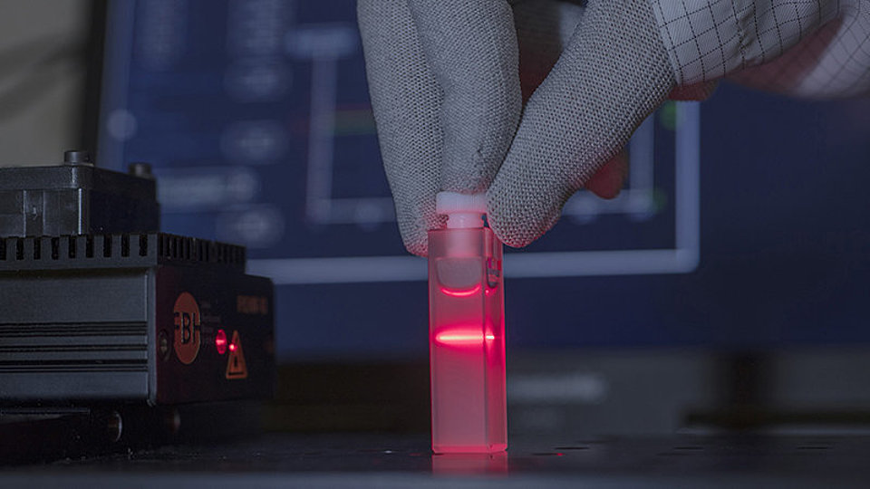 Raman measurement system which emits red laser light irradiating a sample