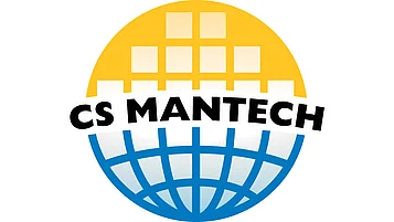 Logo of CS Mantech, featuring a globe design in blue and white, with a yellow and gold gradient background. The text "CS Mantech" is prominently displayed in black across the center.