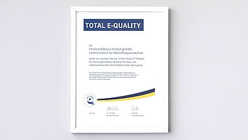 Urkunde über das TOTAL E-QUALITY Prädikat, das am 14.11.2024 an das Ferdinand-Braun-Institut vergeben wurde.