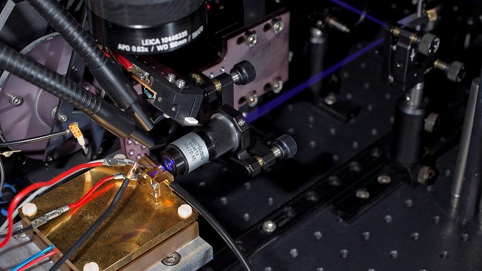 Measurement setup for recording pulsed power-current-voltage characteristics, spectra, near and far fields of GaN diode lasers