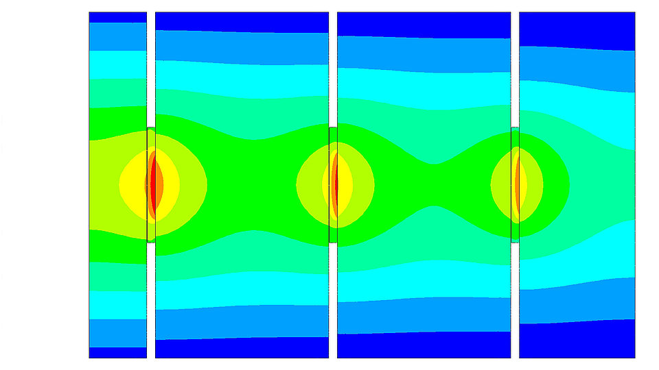 Thermal simulation of temperature profiles in a diode laser stack, optimized for high repetition-rate operation.