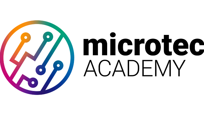Logo of Microtec Academy featuring the name "Microtec ACADEMY" in bold letters. Above the text is a circular graphic containing interconnected lines and dots.