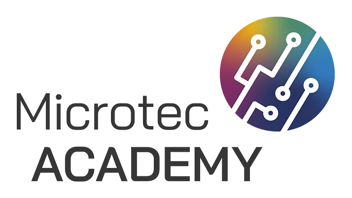 Logo of Microtec Academy featuring the name "Microtec ACADEMY" in bold letters. Above the text is a circular graphic containing interconnected lines and dots.