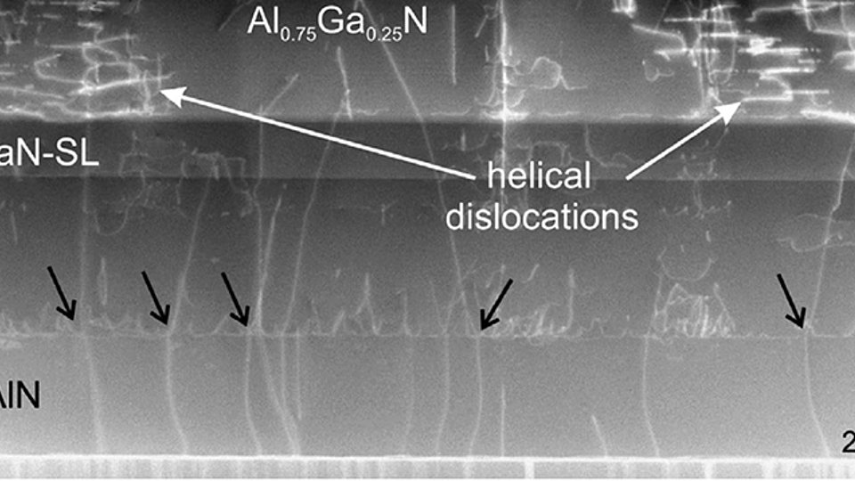 Fig. 2: ADF STEM cross-sectional image of the first layers of a UVB-LED structure