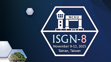 Logo der ISGN-8-Konferenz, die vom 9. bis 12. November 2025 in Tainan, Taiwan, stattfindet. Es zeigt das Emblem der NCKU-Universität und ein hexagonales Design.