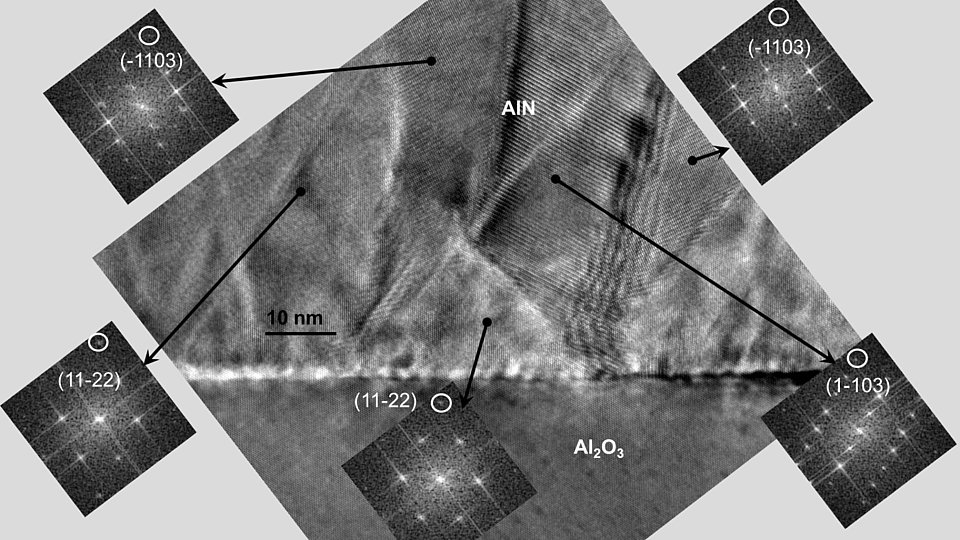 TEM-Aufnahme von verschiedenen Aluminiumnitrid-Kristalliten