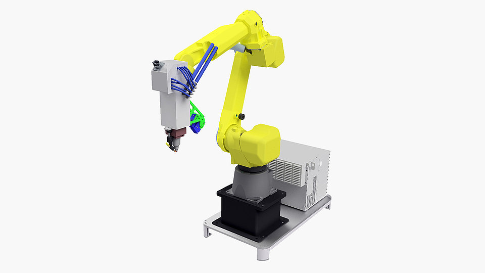 Schematische Darstellung der SAMBA Laser-Draht-Bearbeitungsanlage auf Basis der Direktlasertechnologie