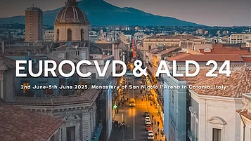 Logo der EUROCVD & ALD 24, die vom 2. bis 5. Juni 2025 im Kloster San Nicolò l'Arena in Catania, Italien, stattfindet.