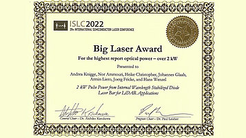 Certificate of ISLC 2022 Big Laser Award