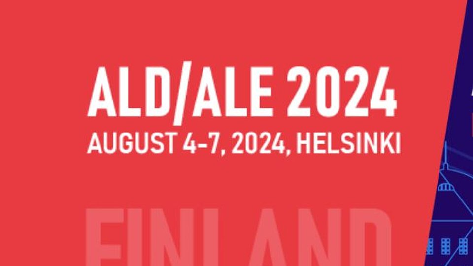 Event announcement for ALD/ALE 2024, scheduled for August 4-7, 2024, in Helsinki, Finland.
