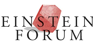 Logo des Einstein Forums. Es besteht aus dem Schriftzug „EINSTEIN FORUM“, begleitet von einer stilisierten roten Form, die an einen Würfel oder Stein erinnert.