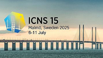 Logo der ICNS 15, die vom 6. bis 11. Juli 2025 in Malmö, Schweden, stattfindet. Im Hintergrund ist eine Brücke über das Wasser zu sehen.