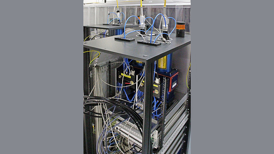 Pump modules in a rack, installed for a customer