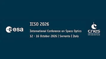 Banner zur International Conference on Space Optics (ICSO 2026), die vom 12. bis 16. Oktober 2026 in Sorrent, Italien, stattfindet. Logos der ESA und CNES sind sichtbar.