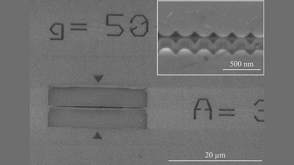 SEM showing a 30° tilted view of a suspended cavity