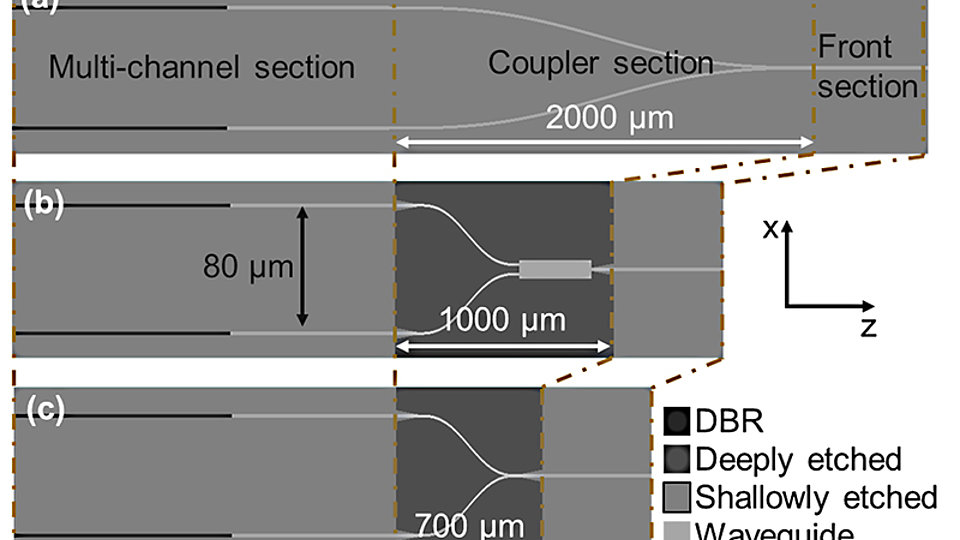 Top view of different tunable dual-wavelength laser diode systems