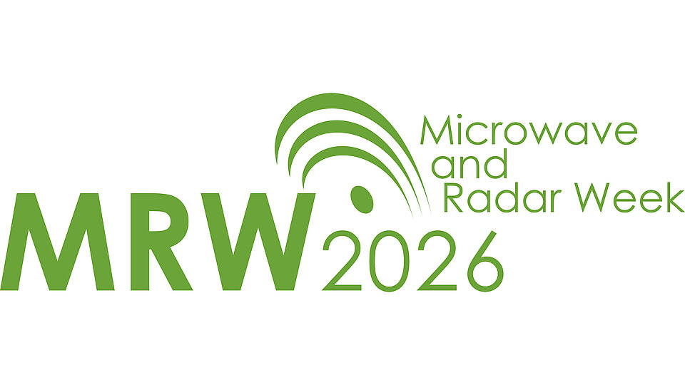 Logo für die Microwave and Radar Week 2026 (MRW 2026) in grüner Schrift. Es zeigt den Veranstaltungstitel und das Jahr, ergänzt durch grafische Wellenlinien.