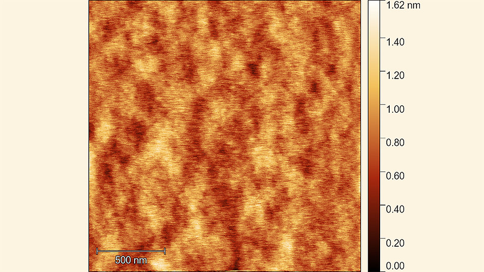 AFM (atomic force microscopy) image showing a smooth GaInAsP double heterostructure surface