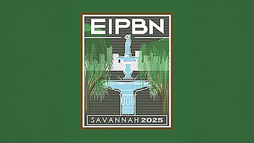 Design with the text “EIPBN Savannah 2025”. In the center is a stylized fountain illustration surrounded by curved lines.