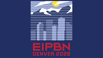 Grafik mit stilisiertem Stadtbild und Berglandschaft. Darunter steht „EIPBN DENVER 2026“ in roter Schrift auf blauem Hintergrund.