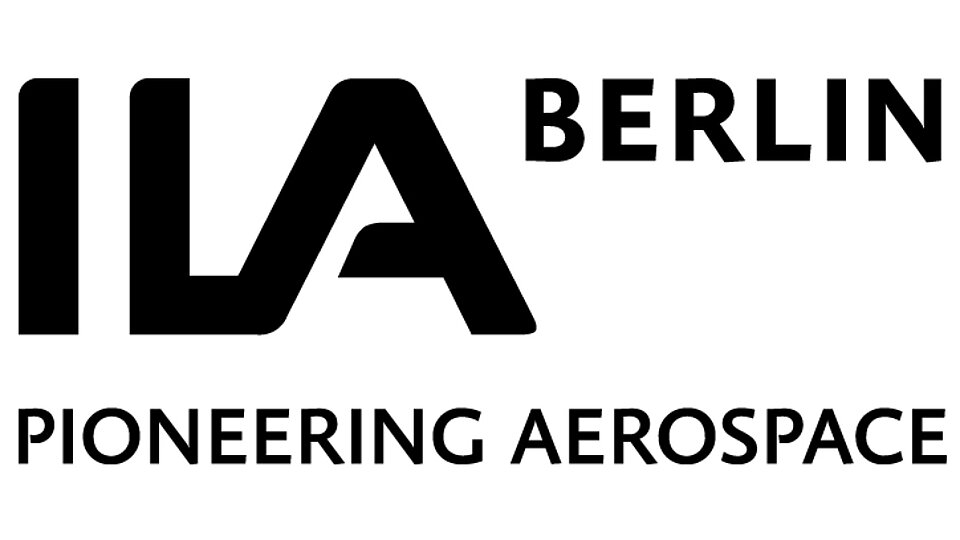 Logo der ILA Berlin mit dem Schriftzug "Pioneering Aerospace" darunter.
