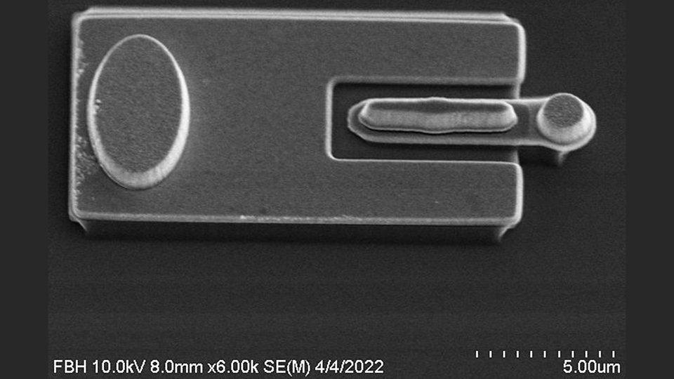 SEM image of a fully processed 850 nm transistor.