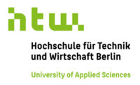 Logo der Hochschule für Technik und Wirtschaft Berlin (HTW). Der Schriftzug „Hochschule für Technik und Wirtschaft Berlin“ steht in schwarzer Schrift, während „htw“ in grüner Schrift hervorgehoben ist. Darunter befindet sich die englische Bezeichnung „University of Applied Sciences“.