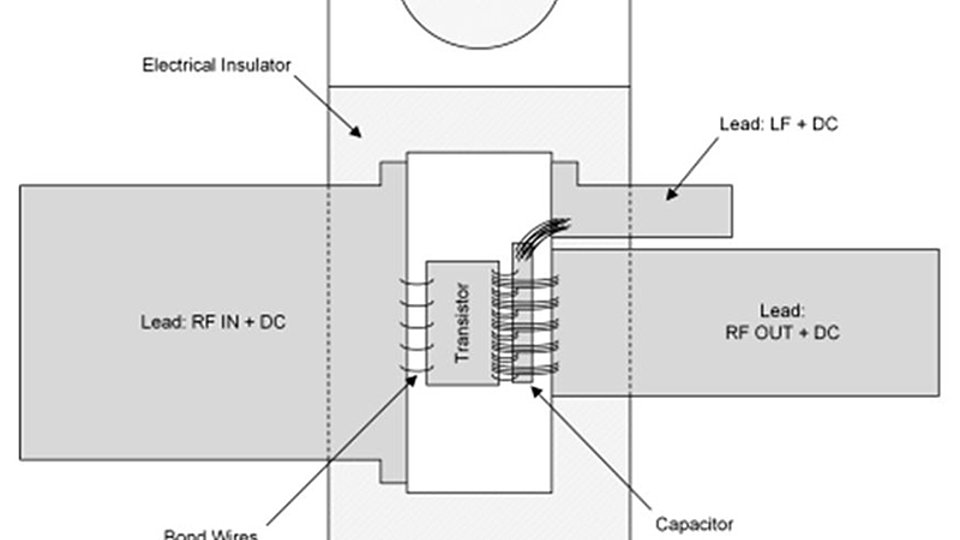Fig. 2. Electrical schematic (a), physical drawing (b) and photo (c) of the packaged floating-ground transistor [2].