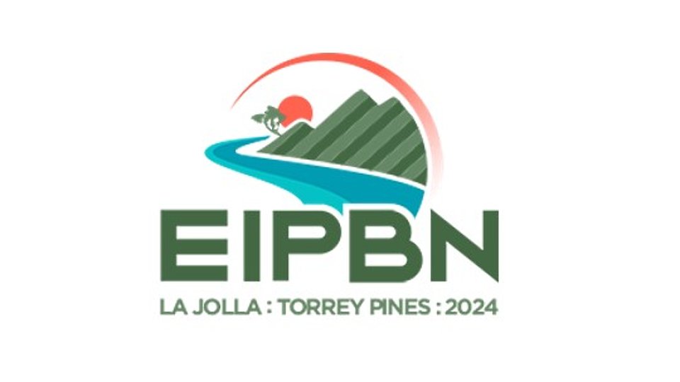 Logo design featuring the text "EIPBN" prominently. Below, it reads "La Jolla: Torrey Pines: 2024." The image includes stylized elements of a winding river and mountains beneath a sun.