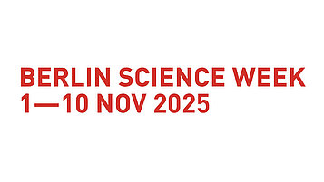 Logo der Berlin Science Week von 1. bis 10. November 2025, in roten Buchstaben auf weißem Hintergrund.