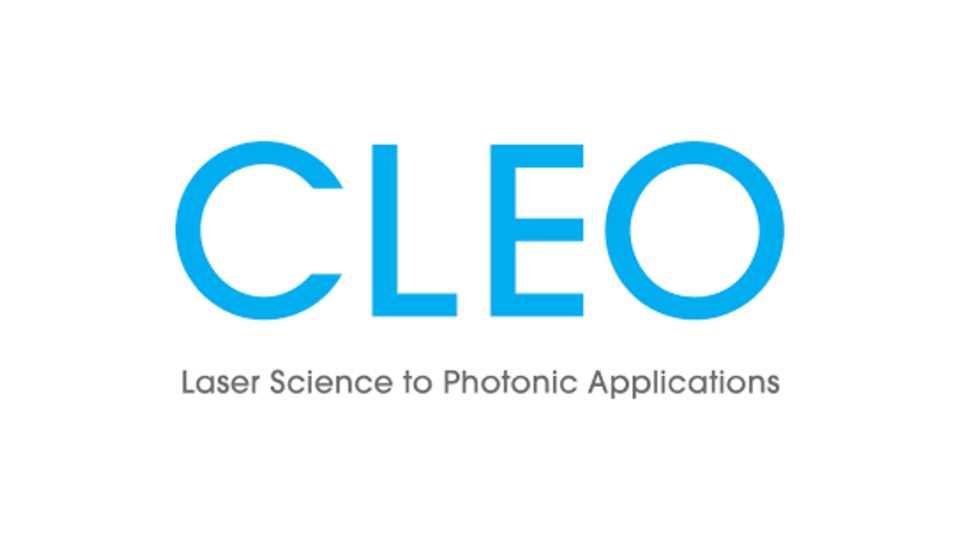 Das Bild zeigt das Logo von CLEO in blauer Schrift. Darunter steht der Slogan „Laser Science to Photonic Applications“ in grauer Schrift.